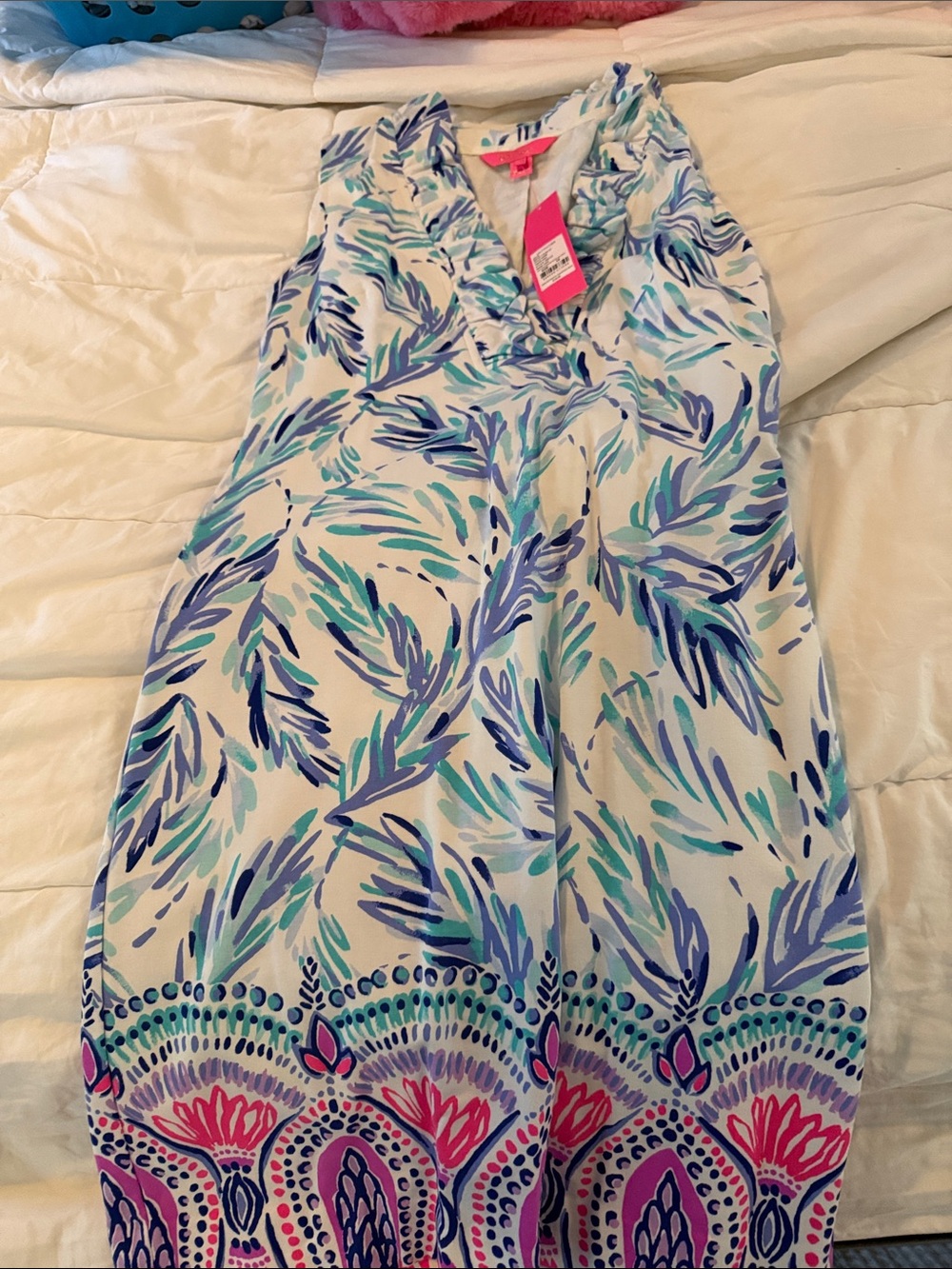 Lilly Pulitzer White Dress with Blue, Teal & Pink Print